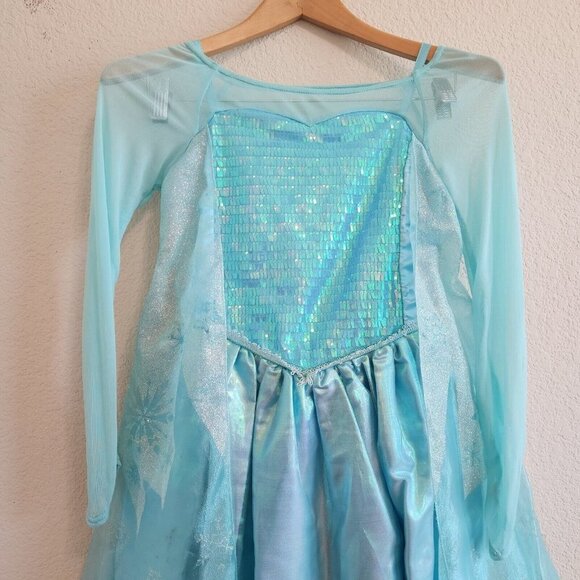 Disney Store Frozen Queen Elsa Glitter Sequin Blue Halloween Costume Dress 9/10 - Picture 3 of 11